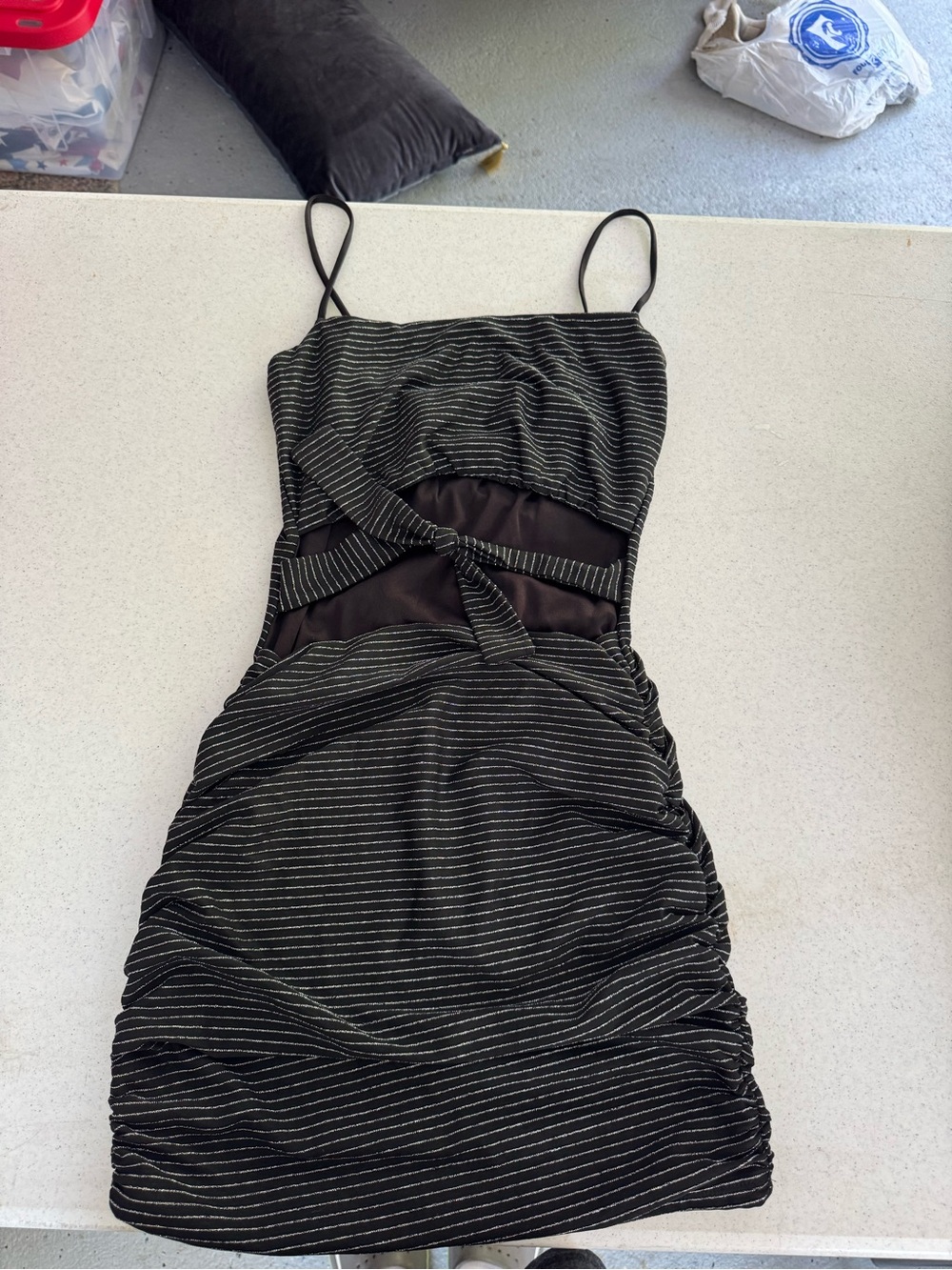 Lucy in the Sky Black Metallic-Striped Cutout Mini Dress